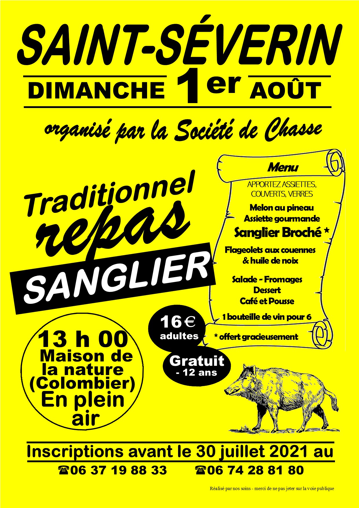 affiche traditionnel repas sanglier Saint-Séverin